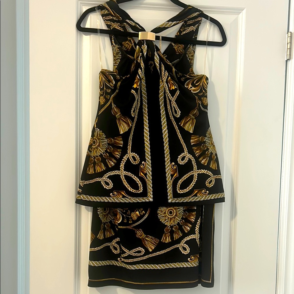 Vintage Cache Nautical Black and Gold Patterned 2 pc Skirt Set! Versace inspired